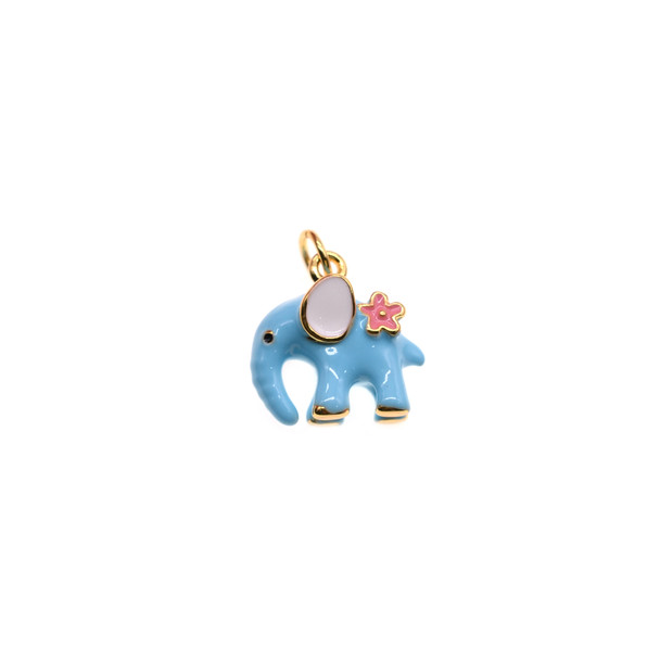 11x14mm 3D Enamel Elephant Charm - Light Blue (Gold Plated) - 2/Pack