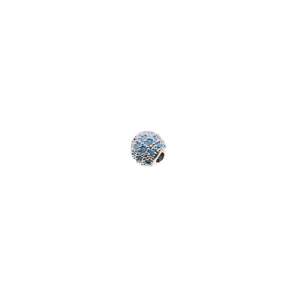 6mm Microset Turquoise CZ Round Beads (Rhodium Plated) - 2/Pack