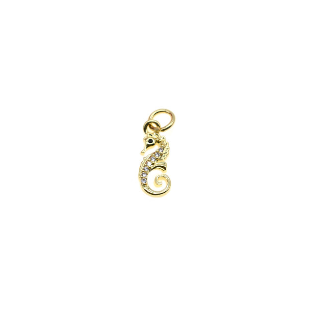 5x11mm Microset White CZ Seahorse Charm (Gold Plated) - 4/Pack