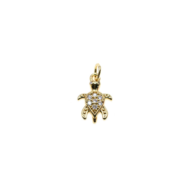 10x12mm Microset White CZ Sea Turtle Charm (Gold Plated) - 4/Pack