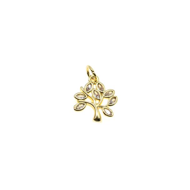 13mm Microset White CZ Tree Charm (Gold Plated) - 4/Pack