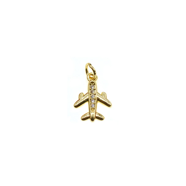 11x12mm Microset White CZ Airplane Charm (Gold Plated) - 4/Pack