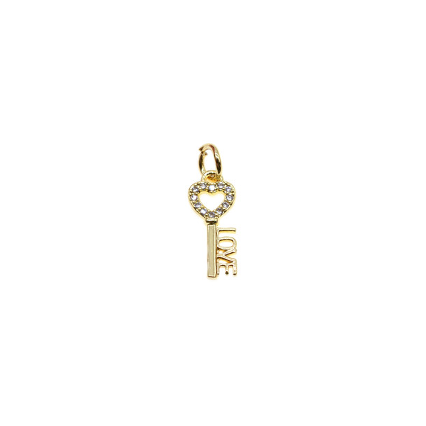 6x13mm Microset White CZ Key with LOVE Charm (Gold Plated) - 4/Pack