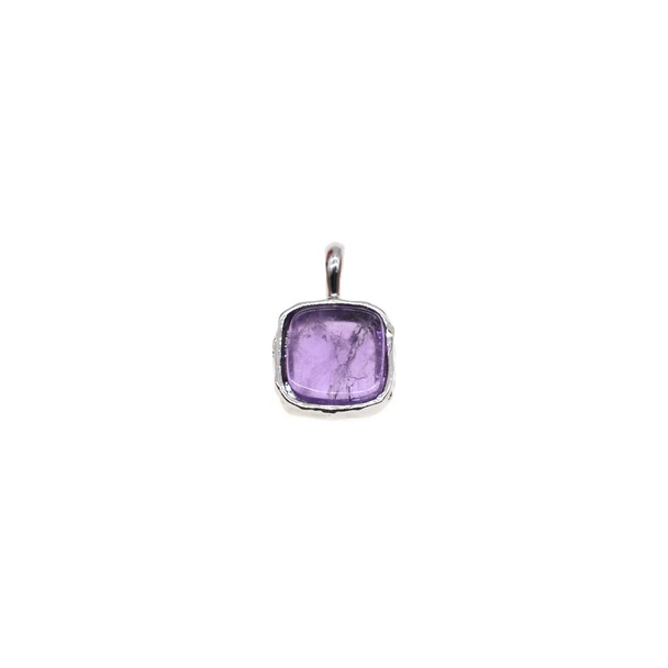 Square Gemstone Pendant (Rhodium Plated) - 10mm - Amethyst