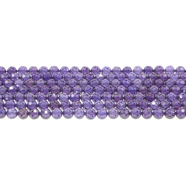 Cubic Zirconia (Amethyst) Round Faceted Diamond Cut 6mm - Loose Beads