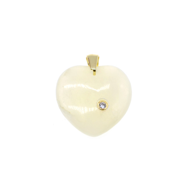 Heart with CZ Stone Pendant Part 22mm - Gold Plated - Serpentine New Jade