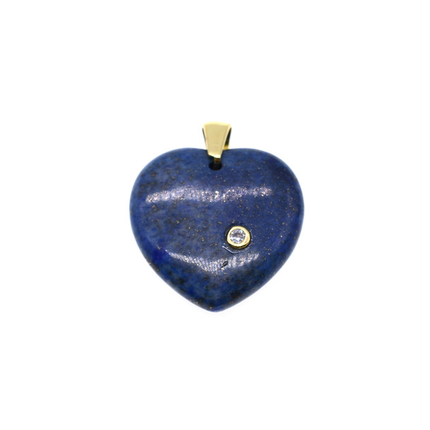 Heart with CZ Stone Pendant Part 22mm - Gold Plated - Natural Lapis