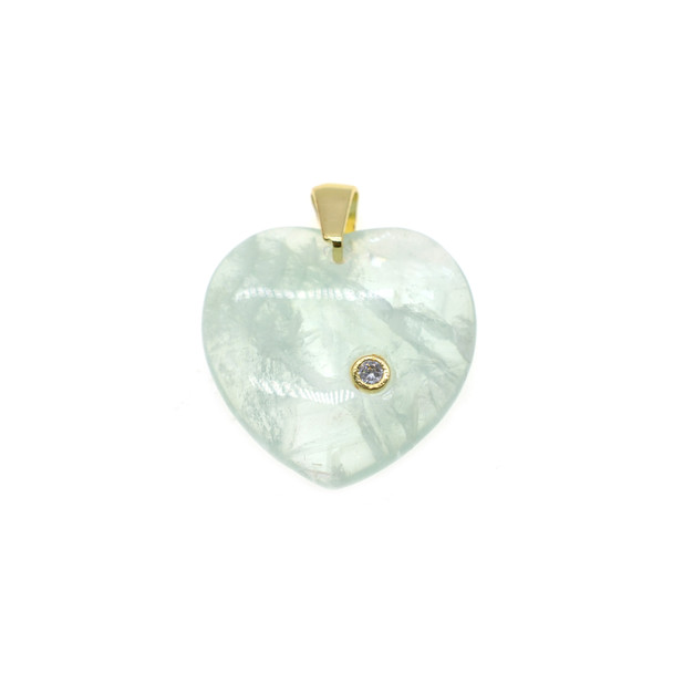 Heart with CZ Stone Pendant Part 22mm - Gold Plated - Green Fluorite