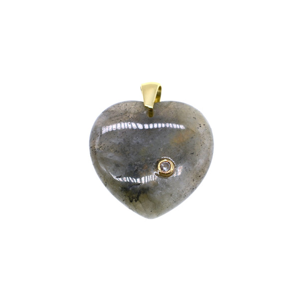 Heart with CZ Stone Pendant Part 22mm - Gold Plated - Labradorite