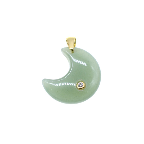 Moon with CZ Stone Pendant Part 23mm - Gold Plated - Aventurine