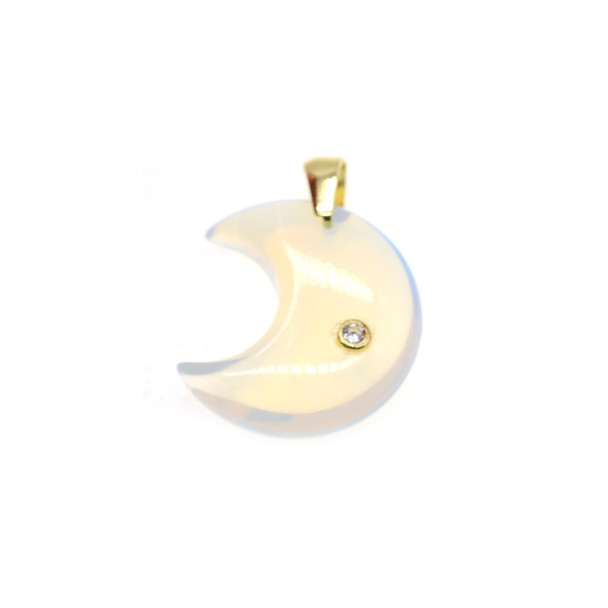 Moon with CZ Stone Pendant Part 23mm - Gold Plated - Opalite