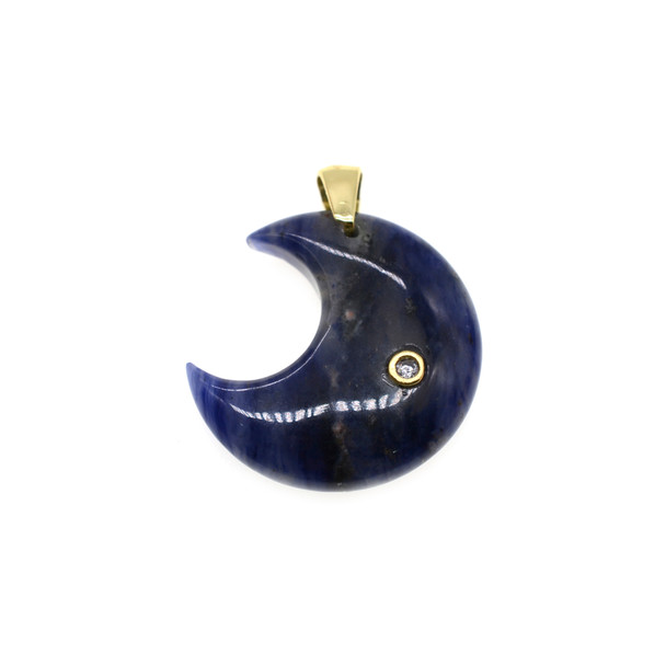 Moon with CZ Stone Pendant Part 23mm - Gold Plated - Sodalite