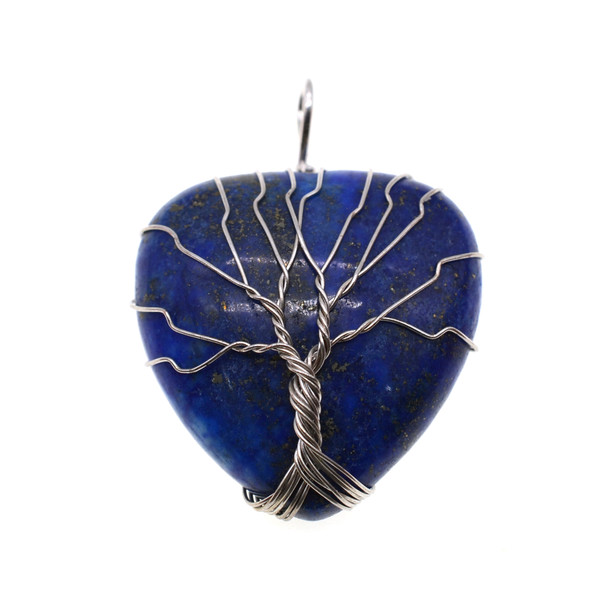 Tree of Life Wire Wrapping Heart Shape Stone Pendant Part 30mm - Natural Lapis