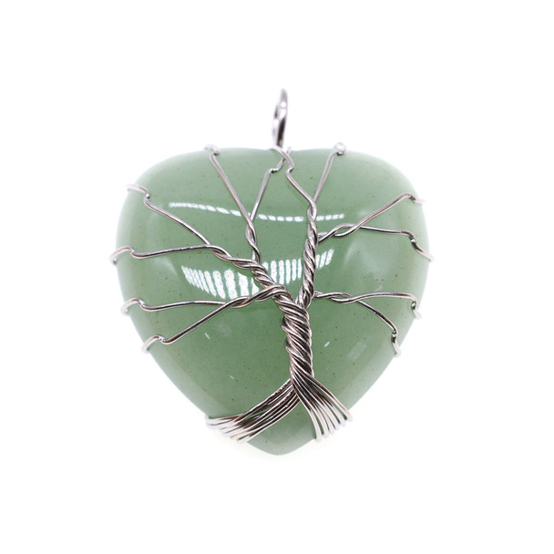 Tree of Life Wire Wrapping Heart Shape Stone Pendant Part 30mm - Aventurine