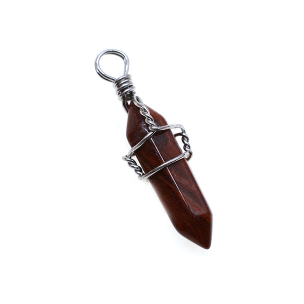 Wire Wrapped Pen Shape Pendant Part 7x30mm - Red Jasper
