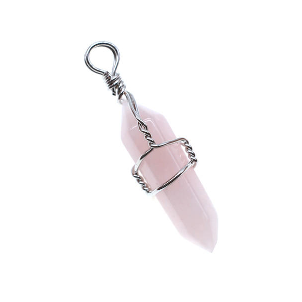 Wire Wrapped Pen Shape Pendant Part 7x30mm - Rose Quartz