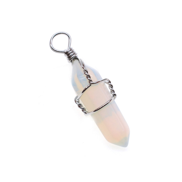 Wire Wrapped Pen Shape Pendant Part 7x30mm - Opalite