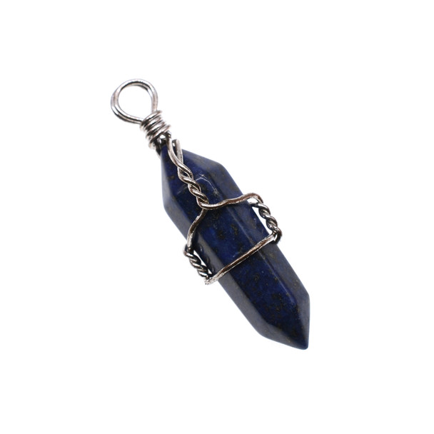 Wire Wrapped Pen Shape Pendant Part 7x30mm - Natural Lapis