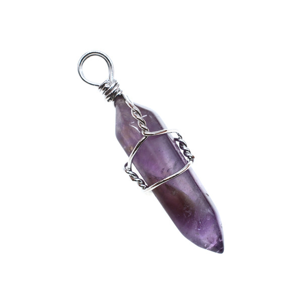 Wire Wrapped Pen Shape Pendant Part 7x30mm - Amethyst