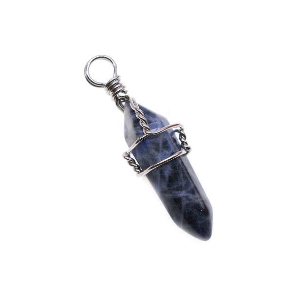 Wire Wrapped Pen Shape Pendant Part 7x30mm - Sodalite Dual Tone