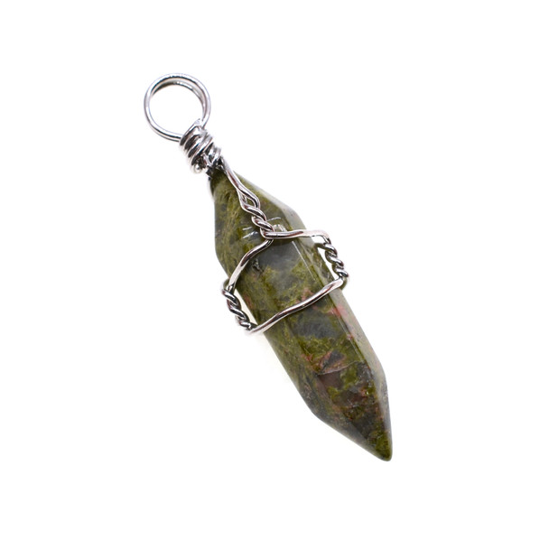 Wire Wrapped Pen Shape Pendant Part 7x30mm - Unakite