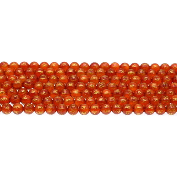 Carnelian with Tibetan Inscription Round 6mm - Loose Beads