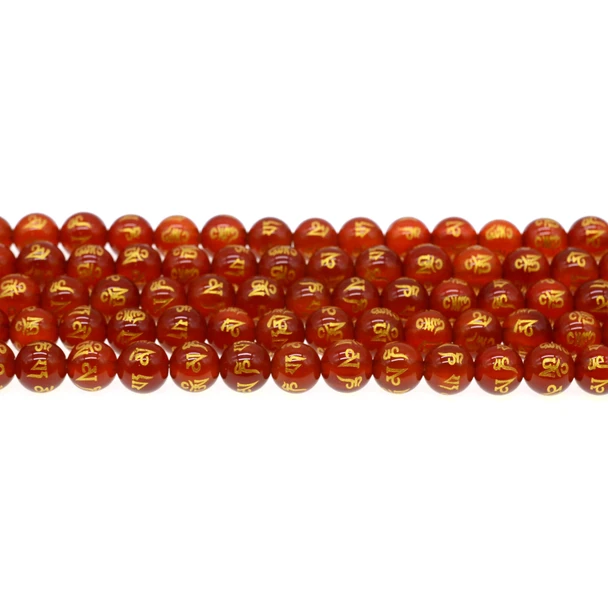 Carnelian with Tibetan Inscription Round 8mm - Loose Beads