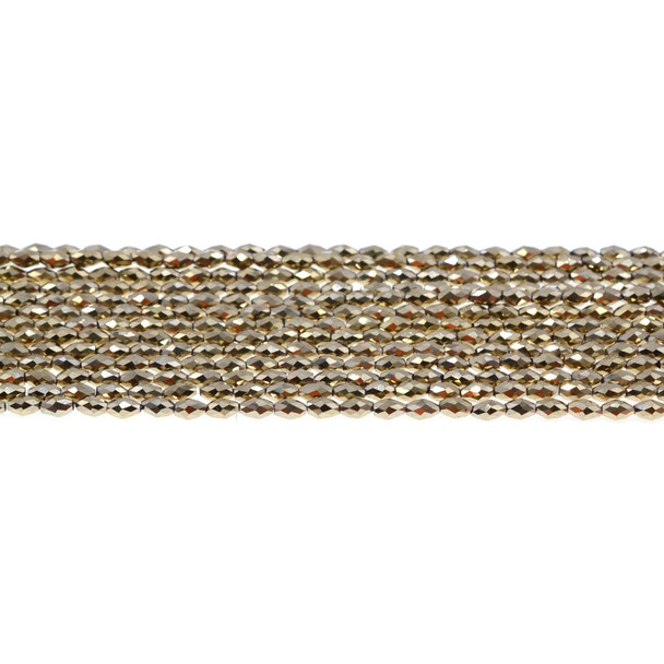 Golden Hematite Oval Faceted Diamond Cut 3mm x 3mm x 5mm - Loose Beads