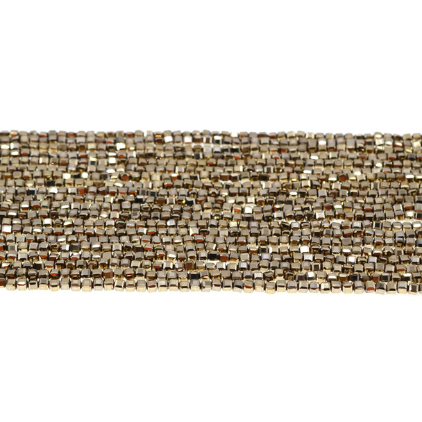 Golden Hematite Cube Edge Faceted Diamond Cut 2.5mm - Loose Beads