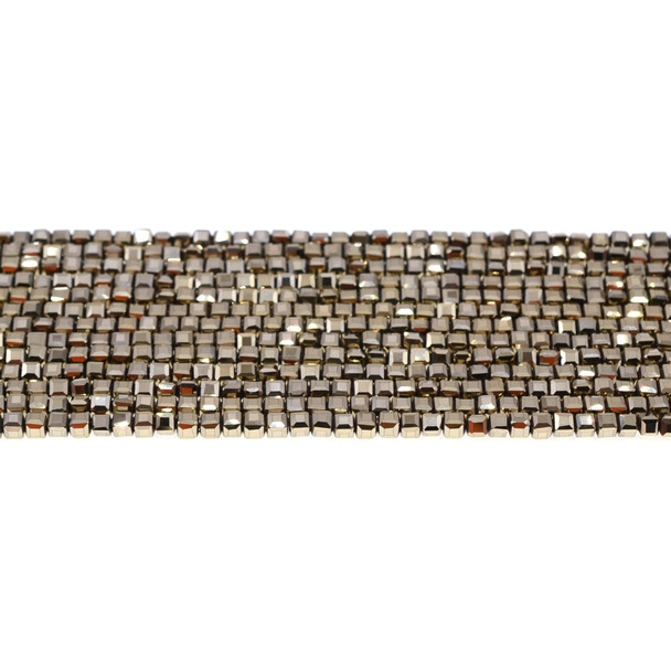 Golden Hematite Cube Edge Faceted Diamond Cut 3mm - Loose Beads