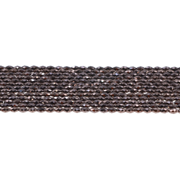 Brown Metallic Hematite Oval Faceted Diamond Cut 3mm x 3mm x 5mm - Loose Beads