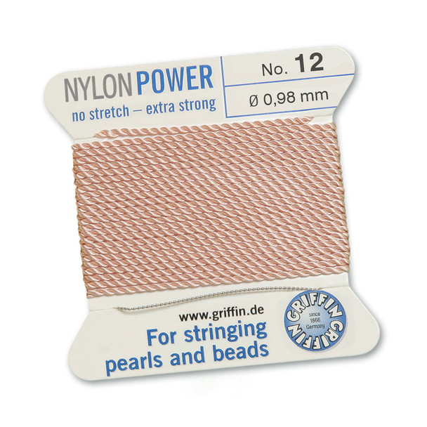 Griffin NylonPower Cord 2m 1 Needle - Size 12 Light Pink