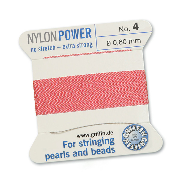 Griffin NylonPower Cord 2m 1 Needle - Size 4 Dark Pink