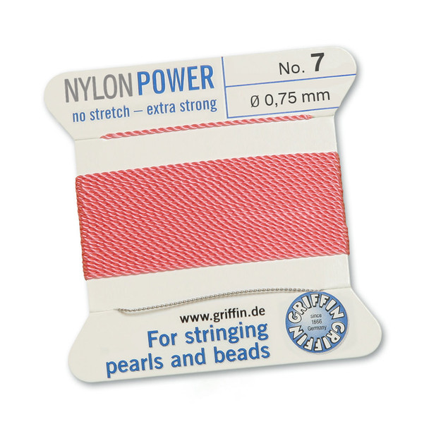 Griffin NylonPower Cord 2m 1 Needle - Size 7 Dark Pink