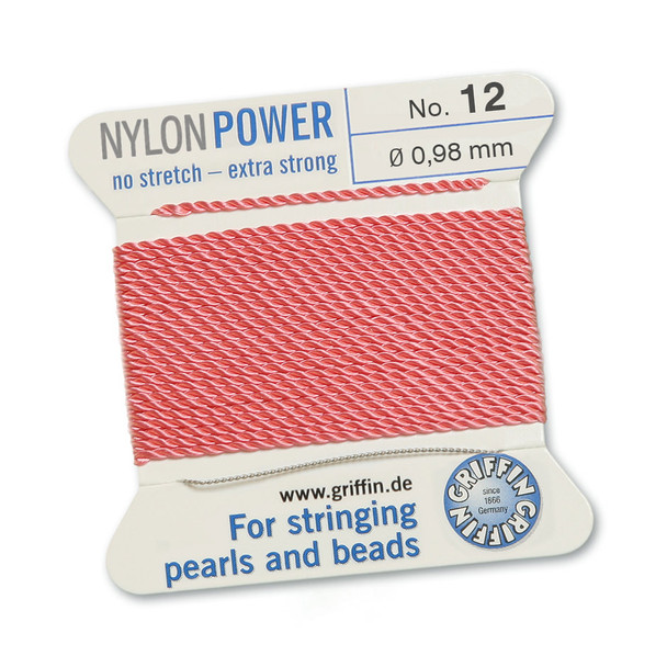 Griffin NylonPower Cord 2m 1 Needle - Size 12 Dark Pink