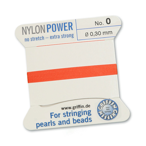 Griffin NylonPower Cord 2m 1 Needle - Size 0 Coral