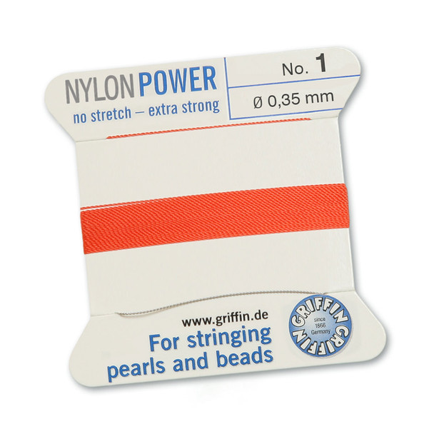 Griffin NylonPower Cord 2m 1 Needle - Size 1 Coral
