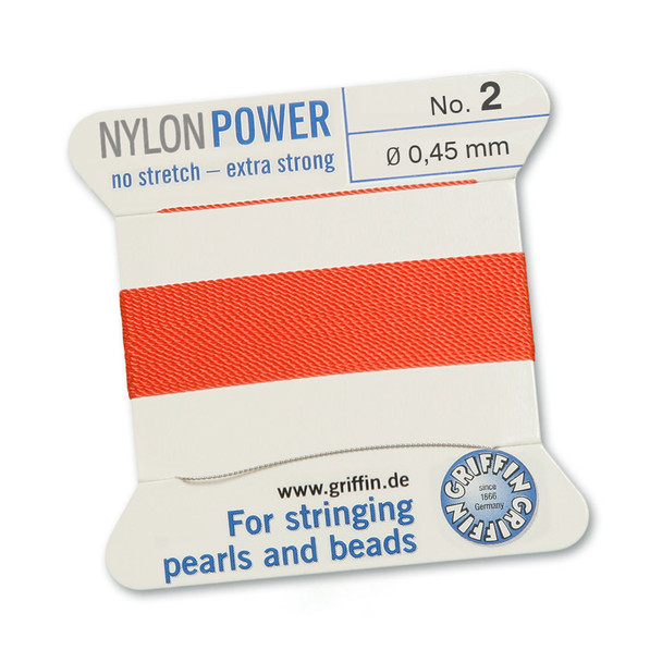 Griffin NylonPower Cord 2m 1 Needle - Size 2 Coral