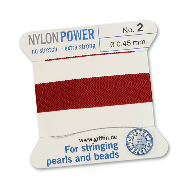 Griffin NylonPower Cord 2m 1 Needle - Size 2 Garnet