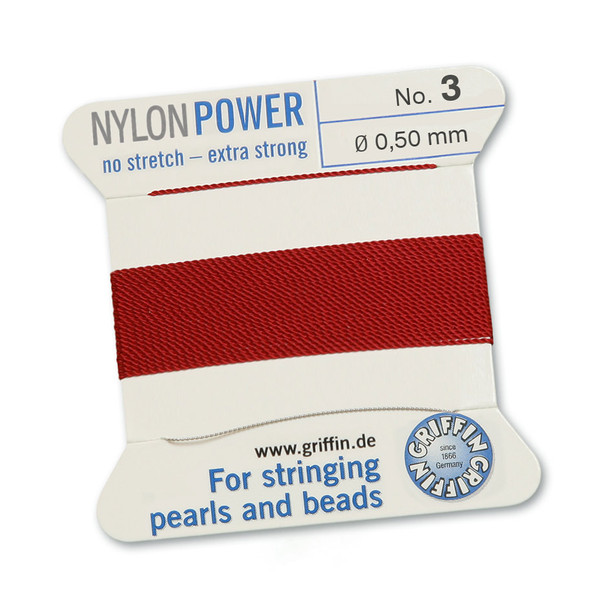 Griffin NylonPower Cord 2m 1 Needle - Size 3 Garnet