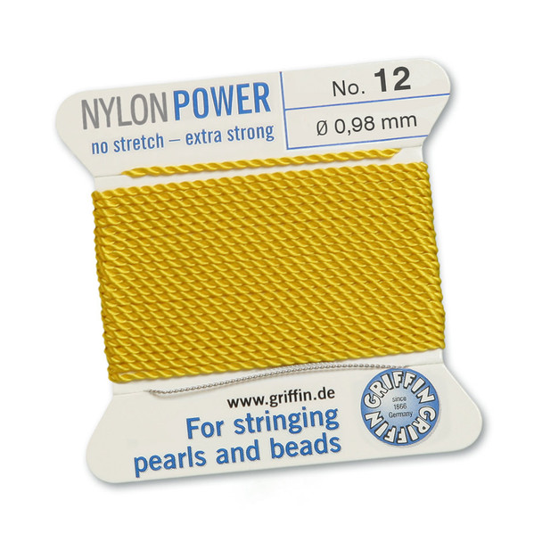 Griffin NylonPower Cord 2m 1 Needle - Size 12 Yellow