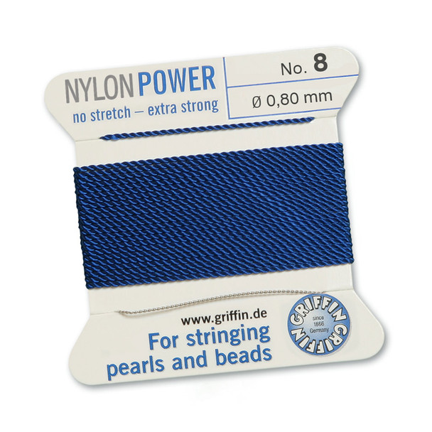 Griffin NylonPower Cord 2m 1 Needle - Size 8 Dark Blue