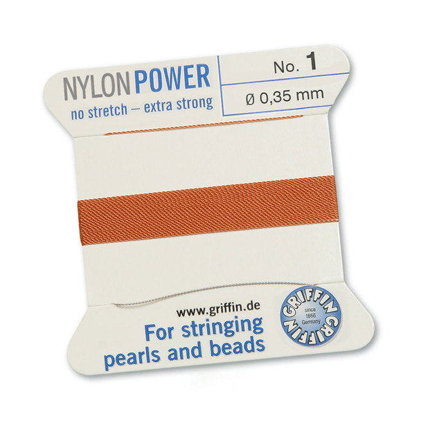Griffin NylonPower Cord 2m 1 Needle - Size 1 Cornelian