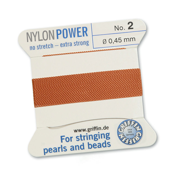 Griffin NylonPower Cord 2m 1 Needle - Size 2 Cornelian