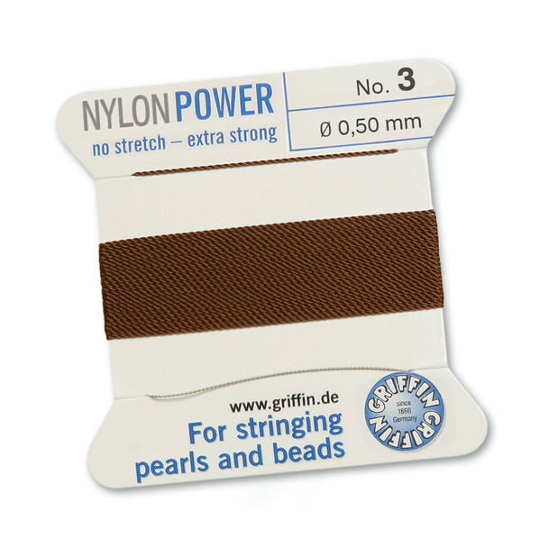 Griffin NylonPower Cord 2m 1 Needle - Size 3 Brown