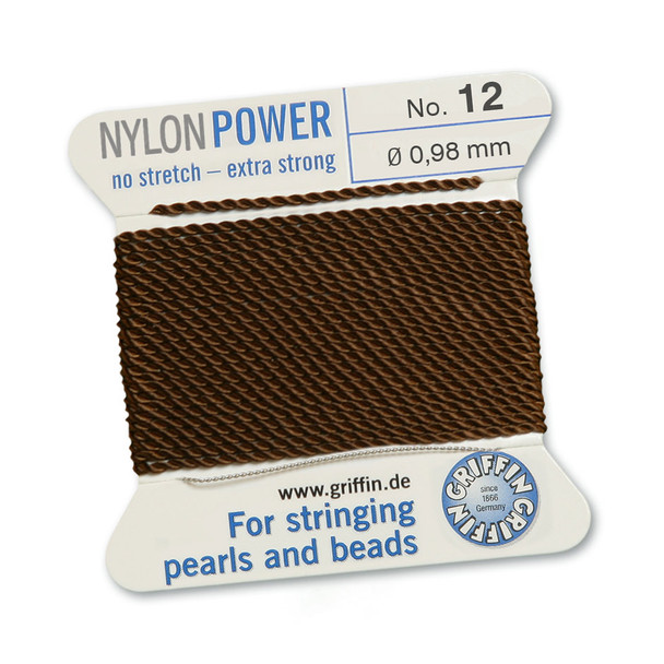Griffin NylonPower Cord 2m 1 Needle - Size 12 Brown