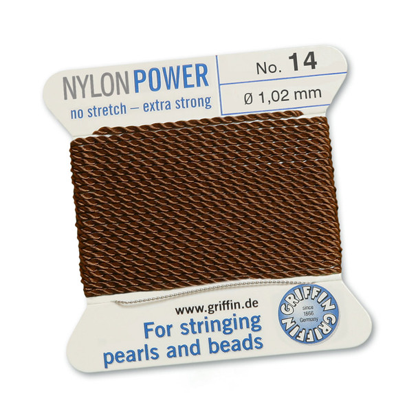 Griffin NylonPower Cord 2m 1 Needle - Size 14 Brown