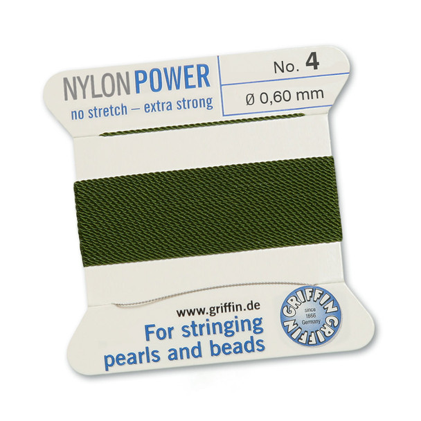 Griffin NylonPower Cord 2m 1 Needle - Size 4 Olive