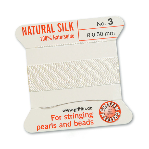 Griffin 100 % Natural Silk 2m 1 needle  - Size 3 white