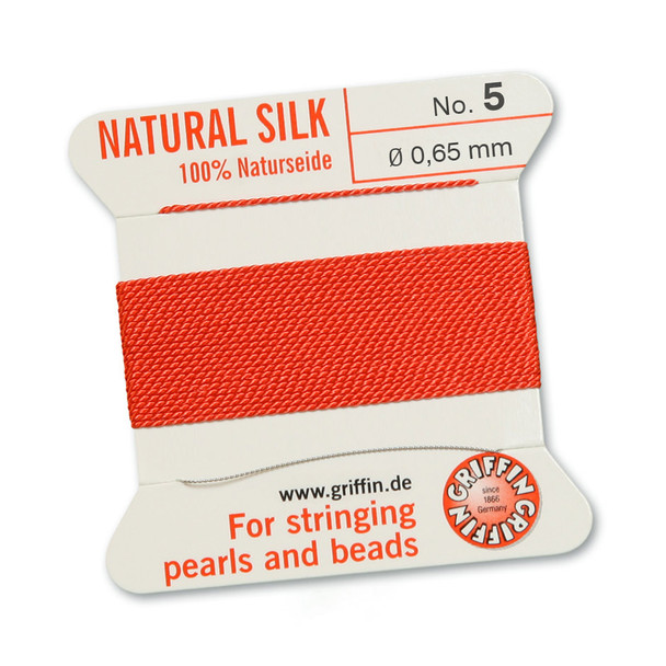 Griffin 100 % Natural Silk 2m 1 needle  - Size 5 coral